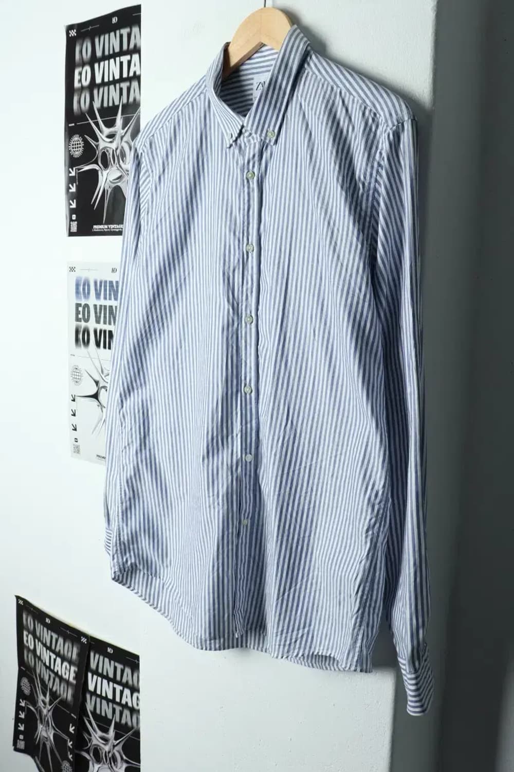 (L-XL) 브랜드빈티지 셔츠 남방 자라 스트라이프 연블루-1580D 상품이미지1