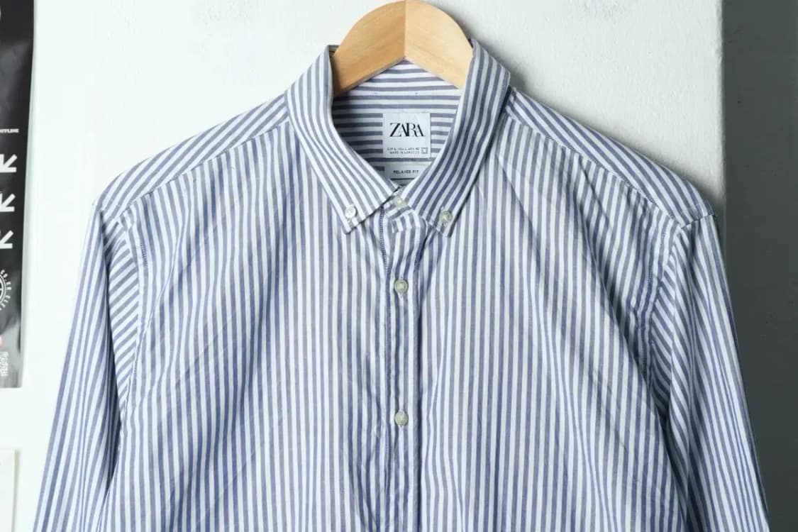 (L-XL) 브랜드빈티지 셔츠 남방 자라 스트라이프 연블루-1580D 상품이미지3