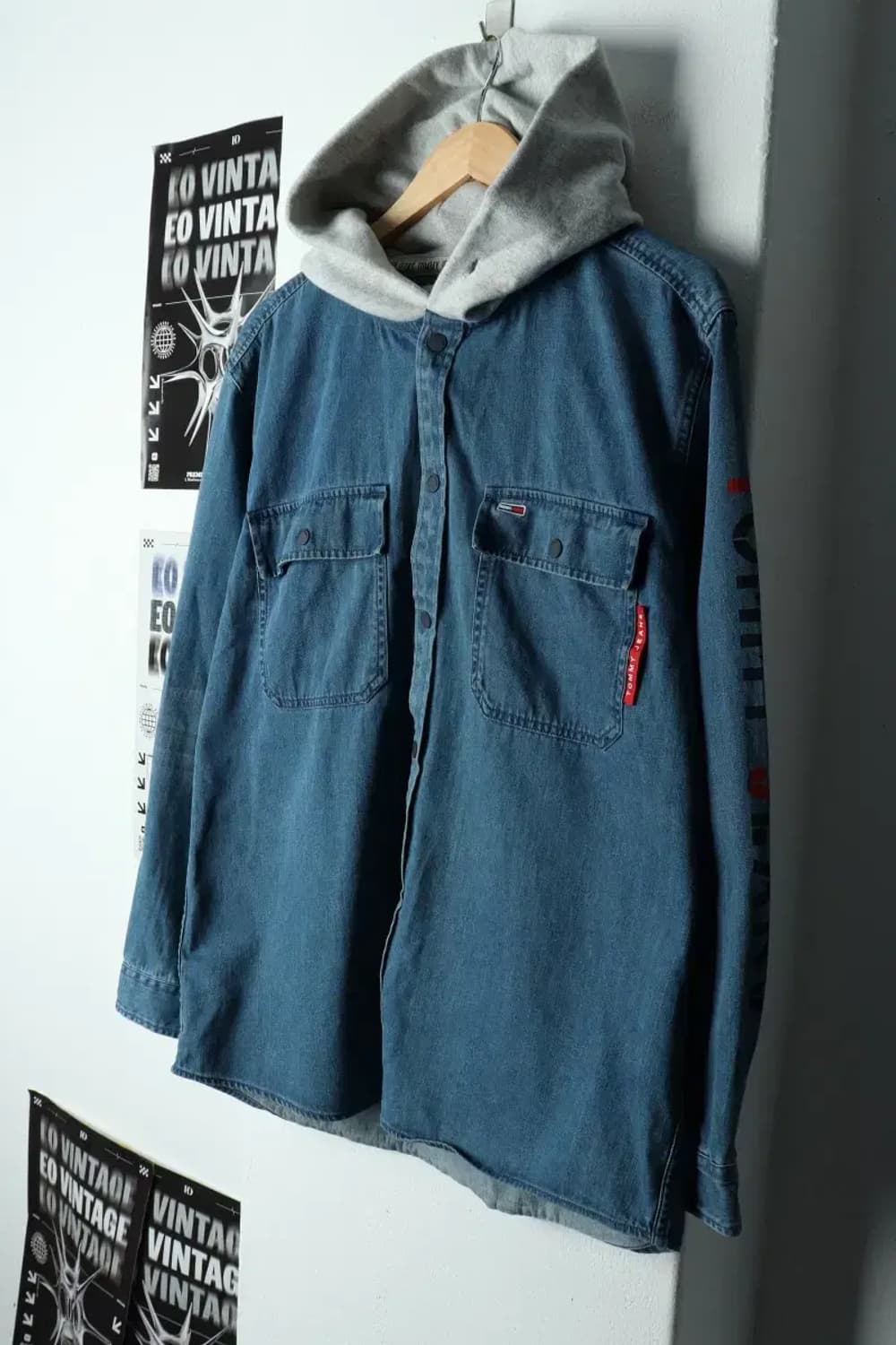 (L) 타미힐피거 셔츠 남방 데님 청 후드-1581E 상품이미지1