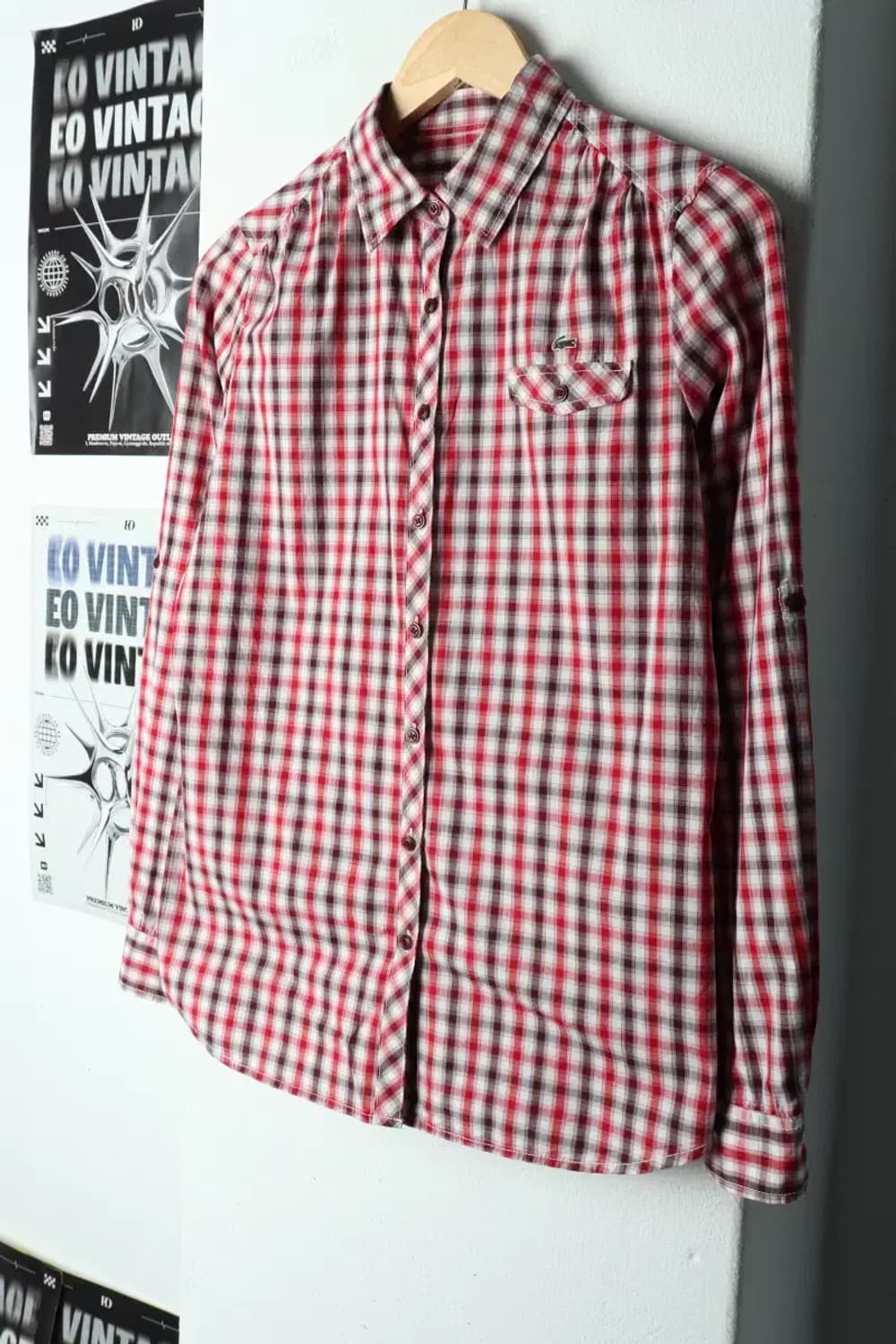 W(L) 라코스테 셔츠 남방 체크 레드 아메카지-15884 상품이미지1