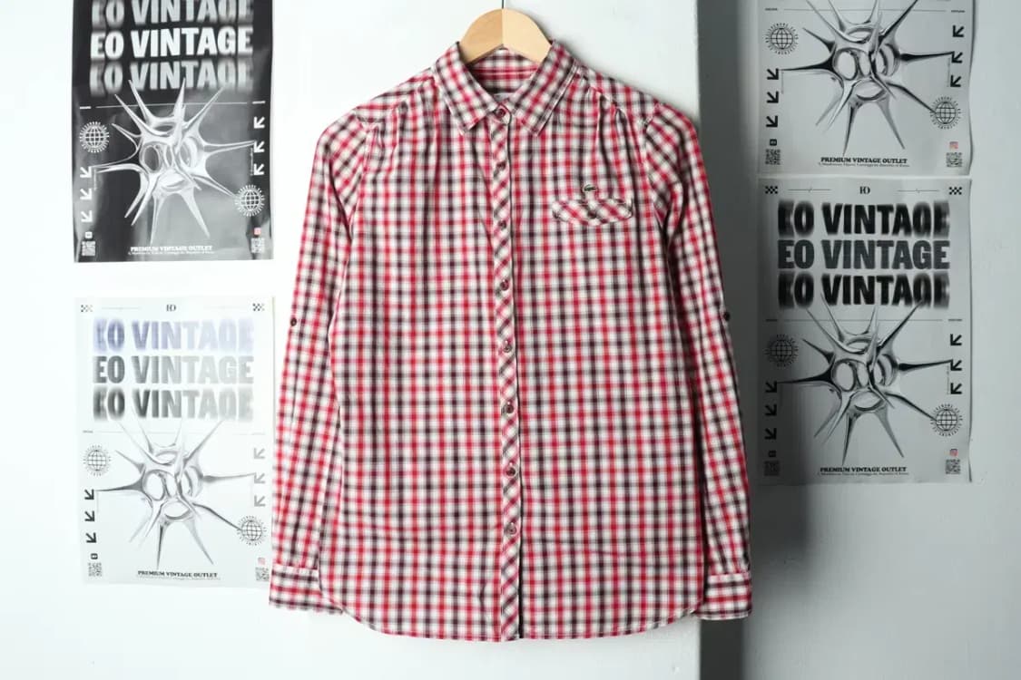 W(L) 라코스테 셔츠 남방 체크 레드 아메카지-15884 상품이미지2