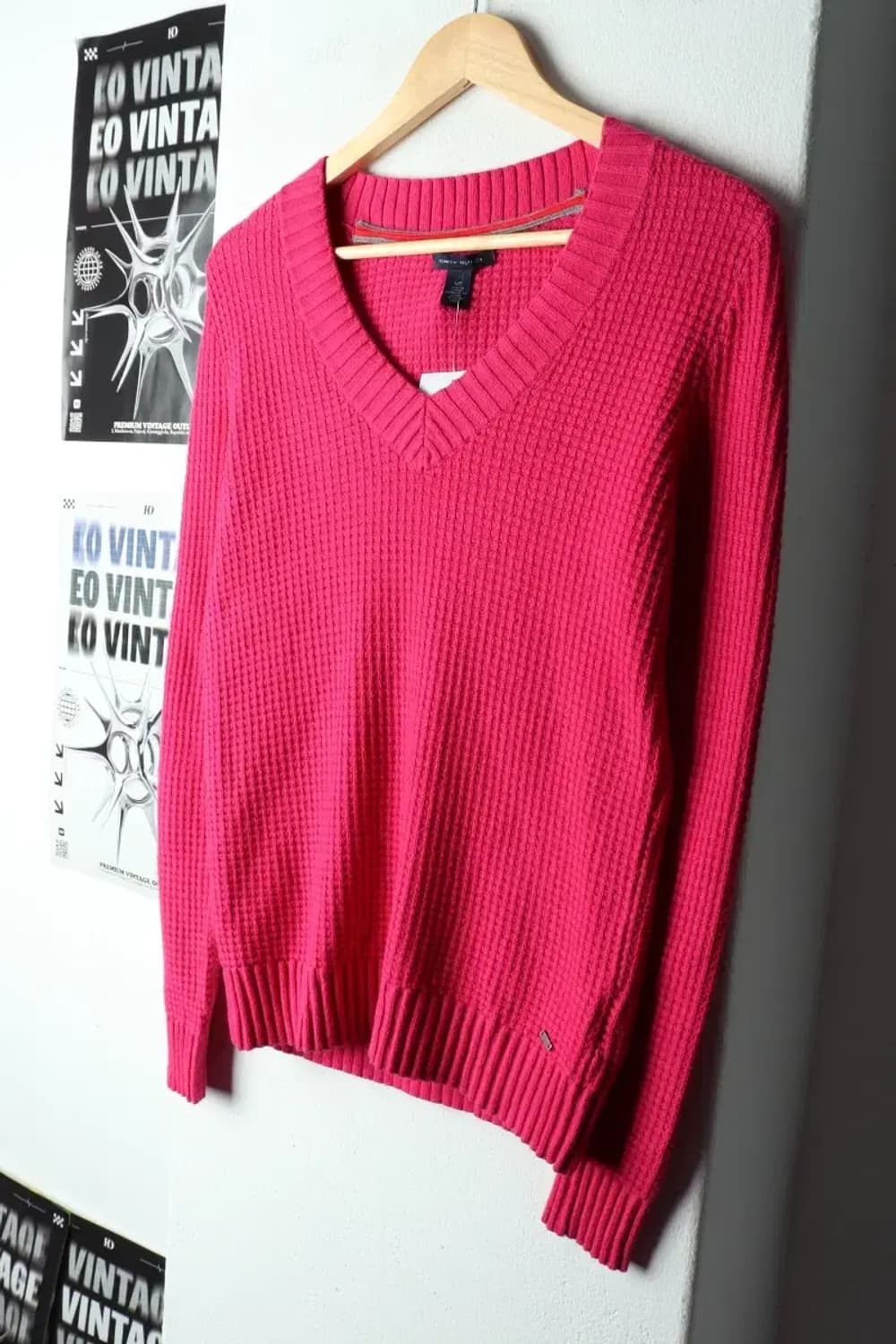 W(S-M) 타미힐피거 니트 브이넥 핑크 울 와플 딸기우유-15918 상품이미지1