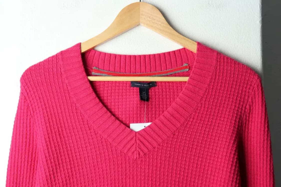 W(S-M) 타미힐피거 니트 브이넥 핑크 울 와플 딸기우유-15918 상품이미지3