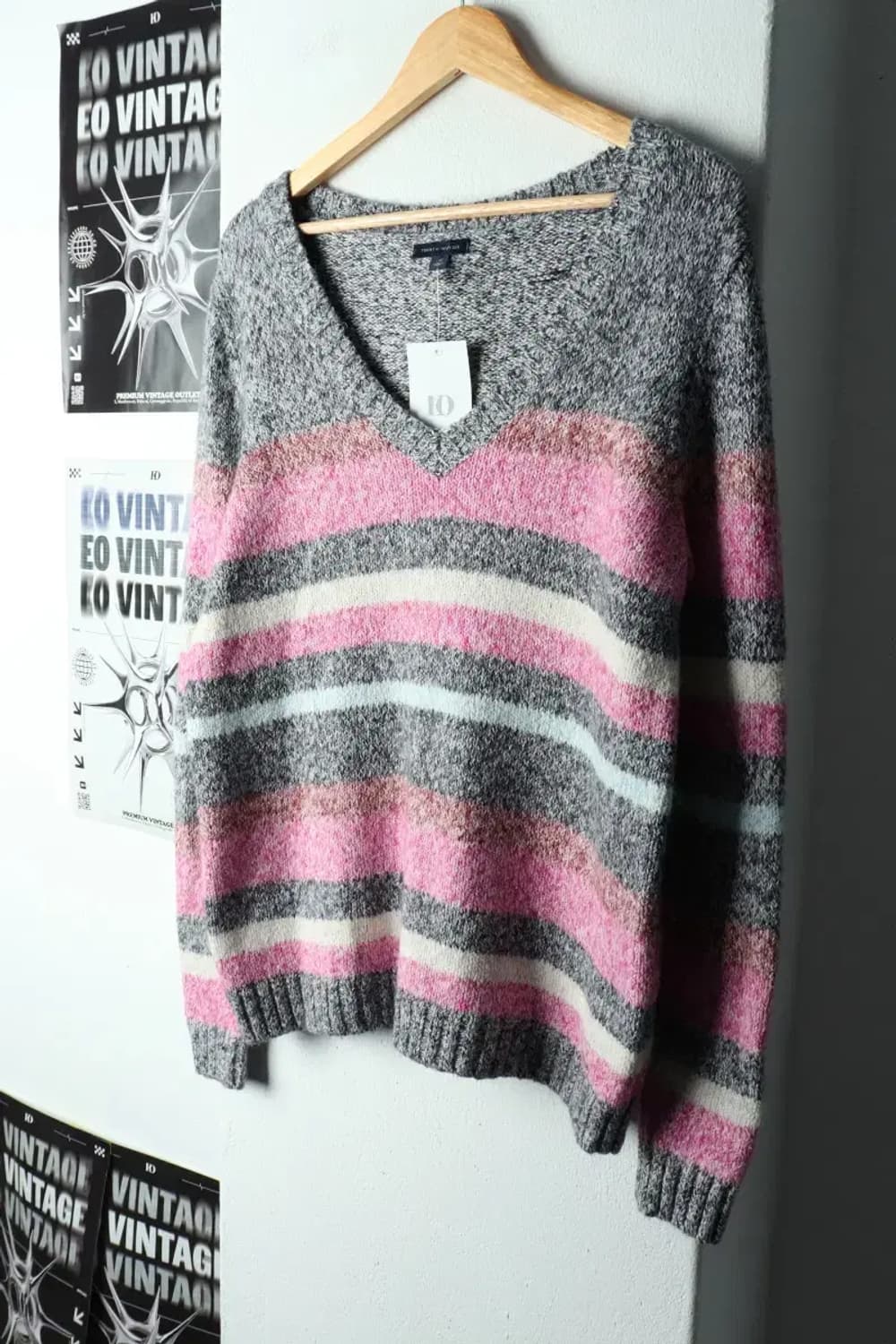 W(L-XL) 타미힐피거 니트 브이넥 스트라이프 솜사탕-15935 상품이미지1