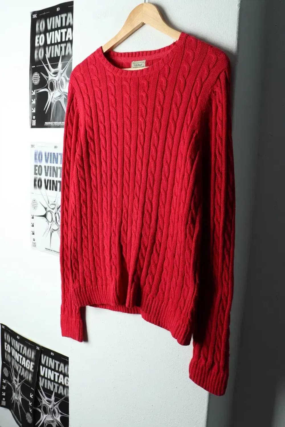 W(M-L) 브랜드빈티지 니트 엘엘빈 레드 케이블-15937 상품이미지1