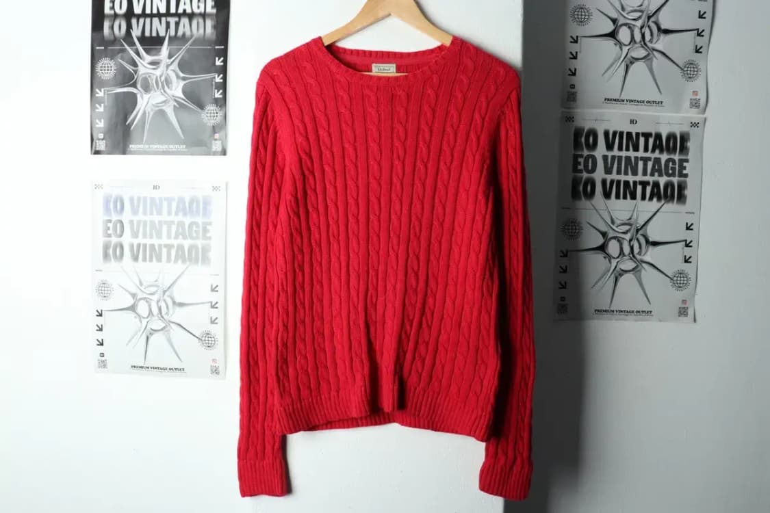 W(M-L) 브랜드빈티지 니트 엘엘빈 레드 케이블-15937 상품이미지2