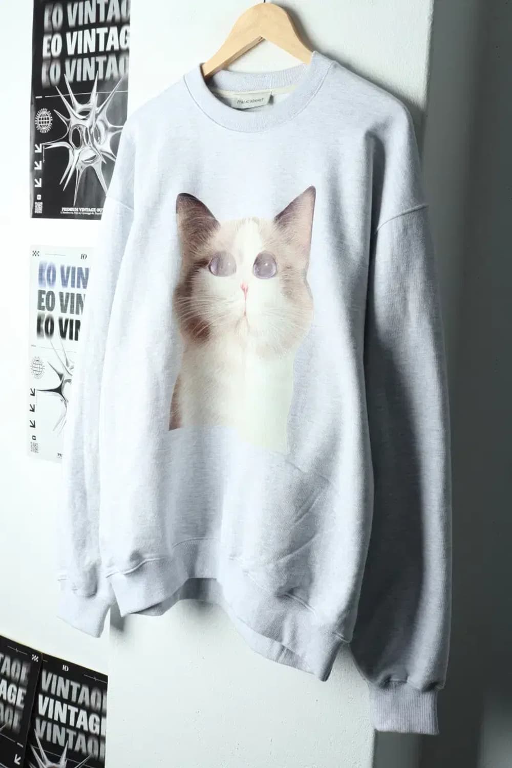 W(XL) 브랜드빈티지 맨투맨 티셔츠 에트오소메 고양이 키치-159A1 상품이미지1