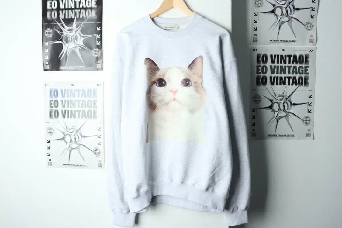 W(XL) 브랜드빈티지 맨투맨 티셔츠 에트오소메 고양이 키치-159A1 상품이미지2