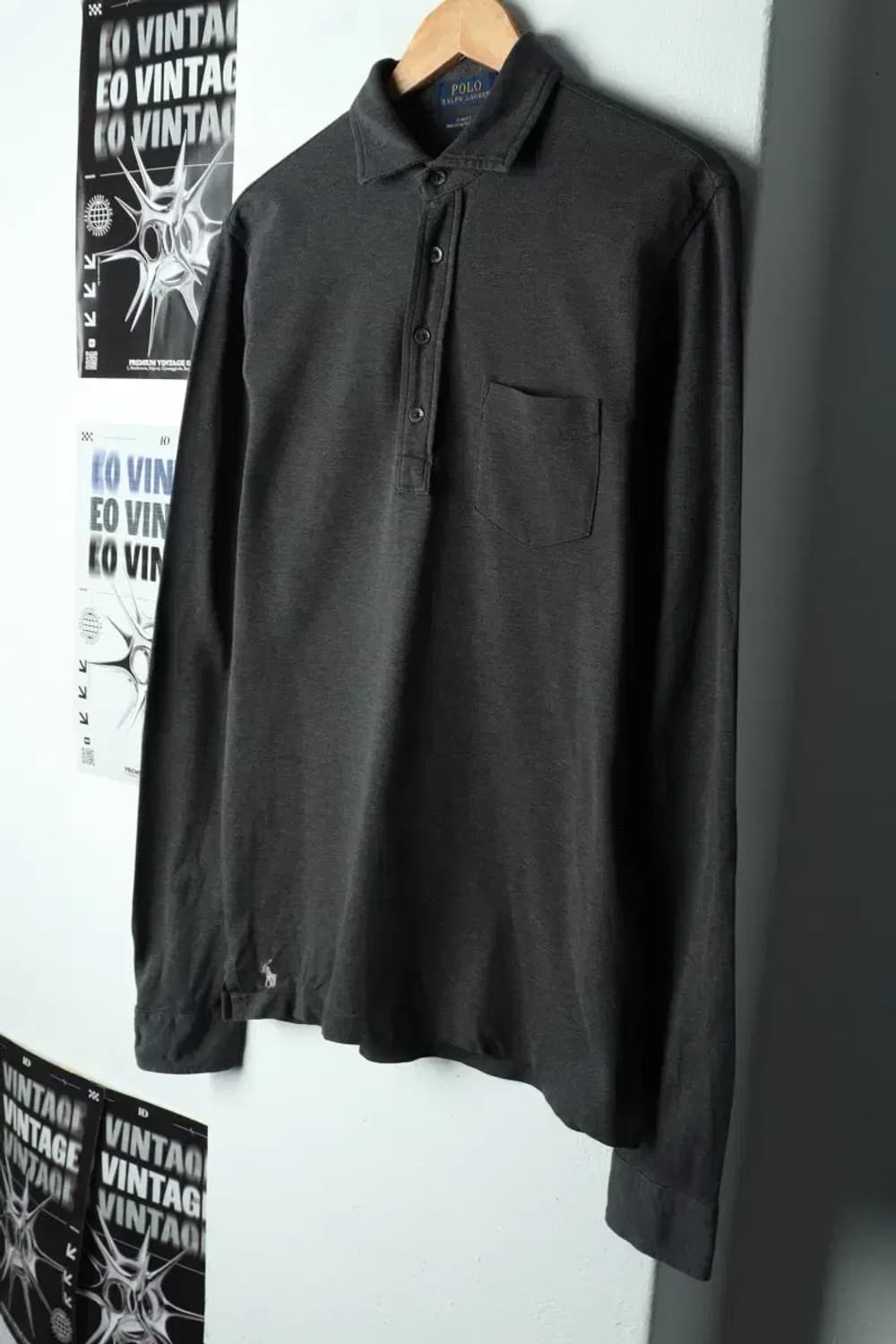 (M-L) 폴로 랄프로렌 카라 긴팔티셔츠 슬림핏 그레이 포니-159C6 상품이미지1