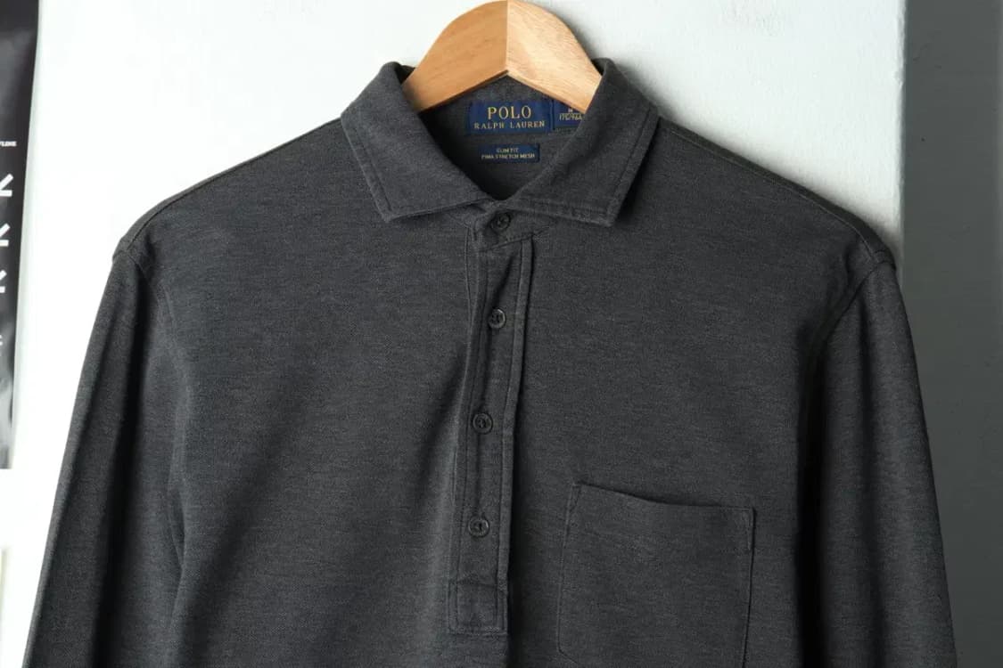 (M-L) 폴로 랄프로렌 카라 긴팔티셔츠 슬림핏 그레이 포니-159C6 상품이미지3