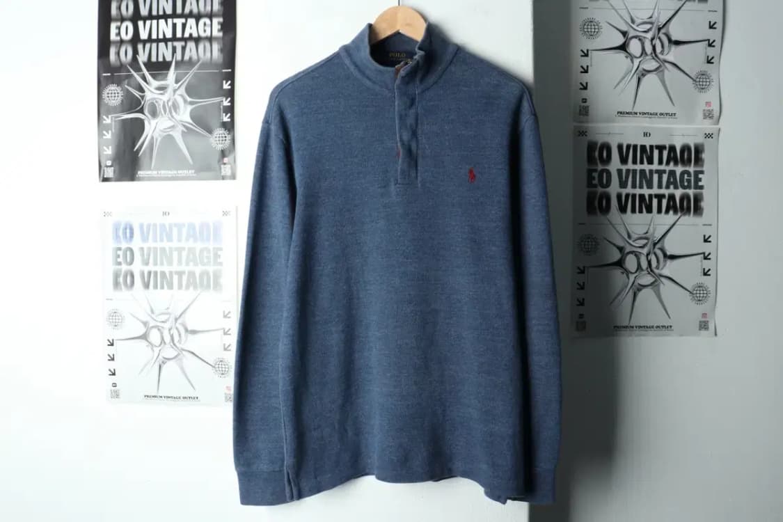 (M-L) 폴로 랄프로렌 카라 긴팔티셔츠 반집업 블루 포니-15A3C 상품이미지2