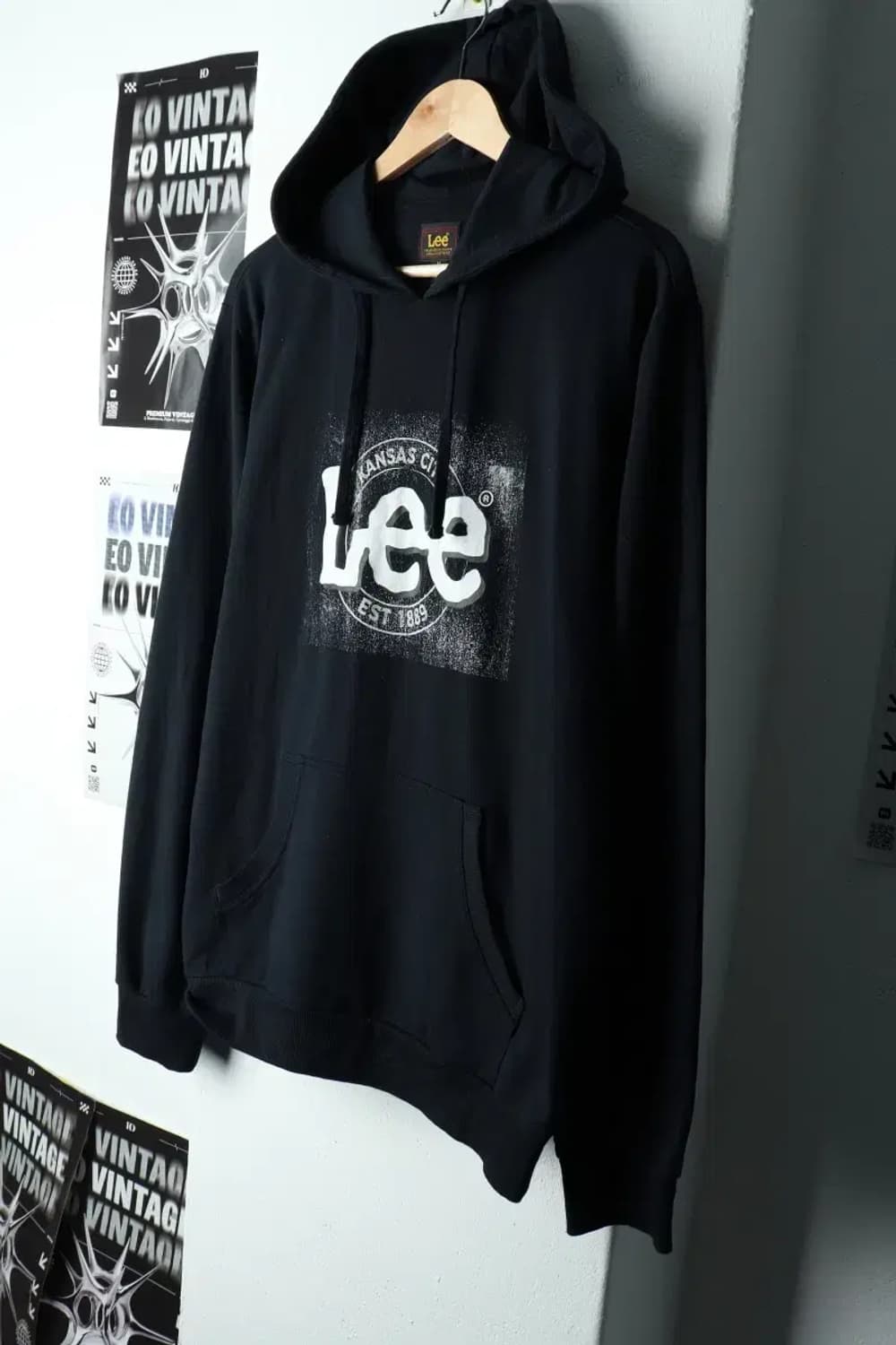 (M-2XL) 리 후드티셔츠 빅로고 블랙 올드스쿨-15A4D 상품이미지1