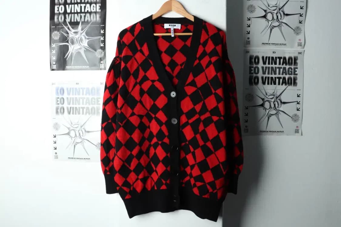 (S-M) 엠에스지엠 니트 가디건 레드 아가일 패턴-15A4E 상품이미지2
