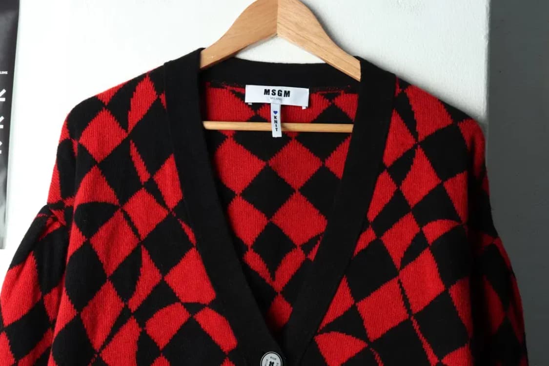 (S-M) 엠에스지엠 니트 가디건 레드 아가일 패턴-15A4E 상품이미지3