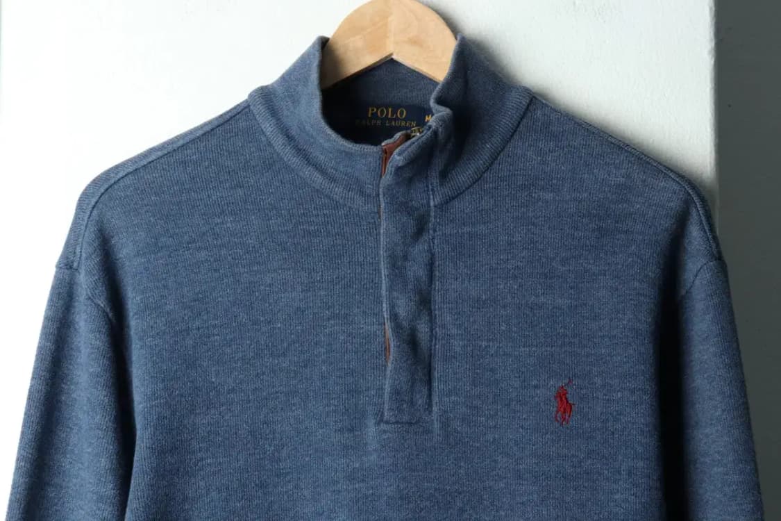 (M-L) 폴로 랄프로렌 카라 긴팔티셔츠 반집업 블루 포니-15A3C 상품이미지3