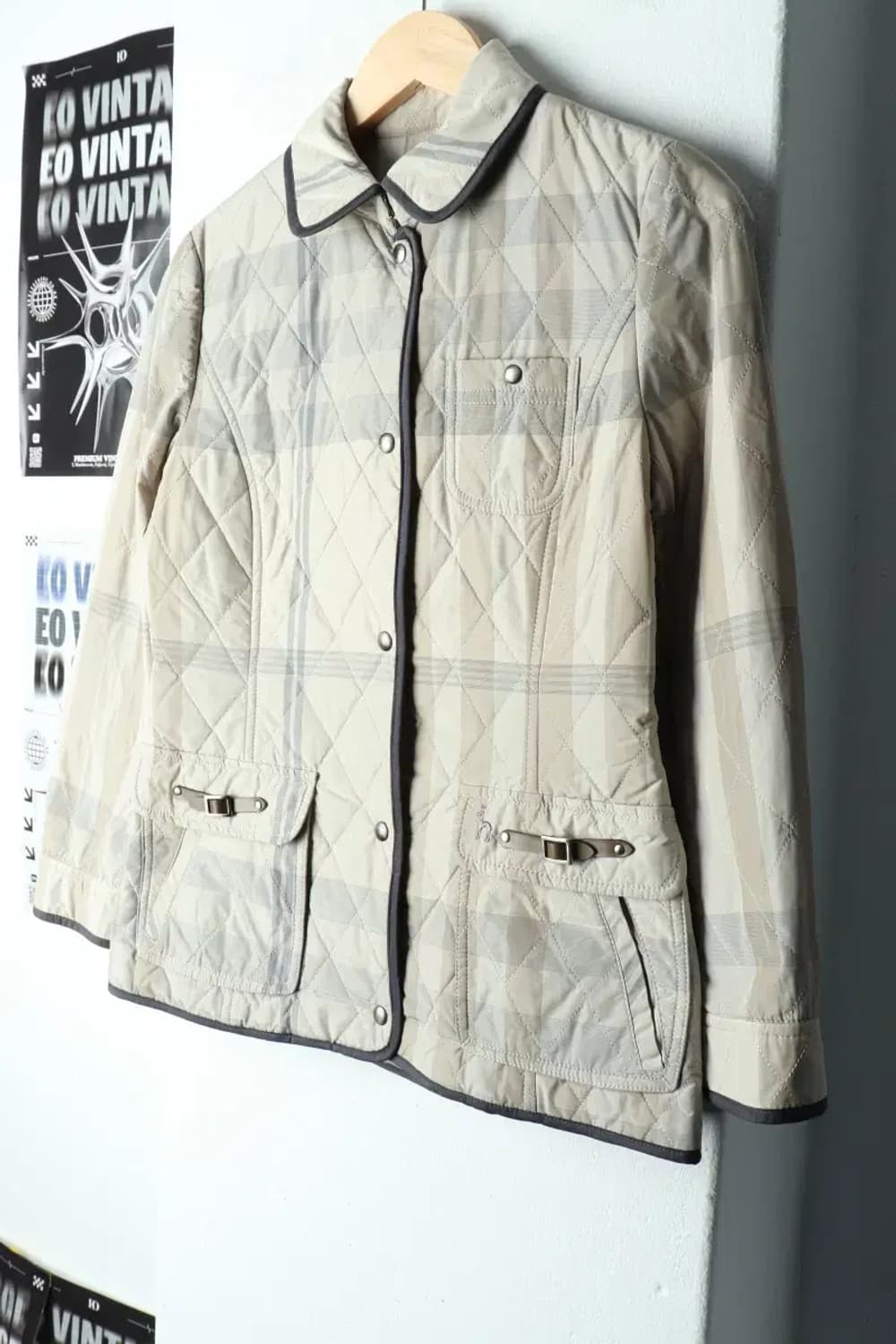 W(S) 헤지스 패딩 점퍼자켓 경량 체크 베이지-15AE3 상품이미지1