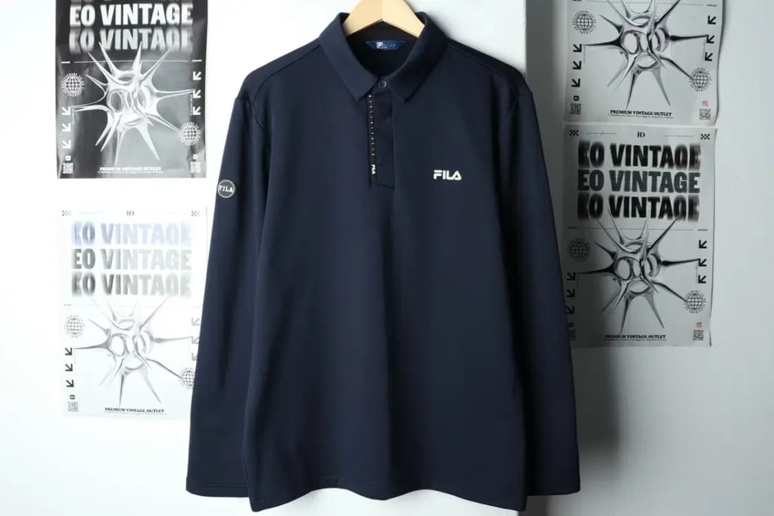 (XL) 휠라 카라 긴팔티셔츠 네이비 기능성 기모-15B5A 상품이미지2