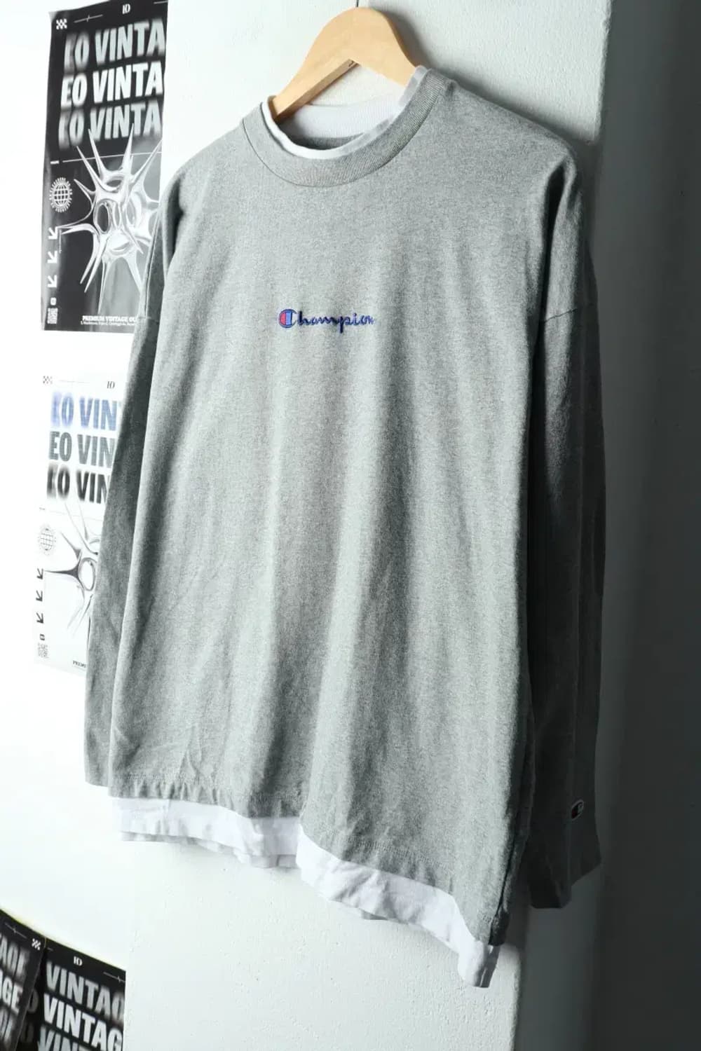 (S-M) 챔피온 긴팔티셔츠 레이어드 그레이 올드스쿨-15BE4 상품이미지1