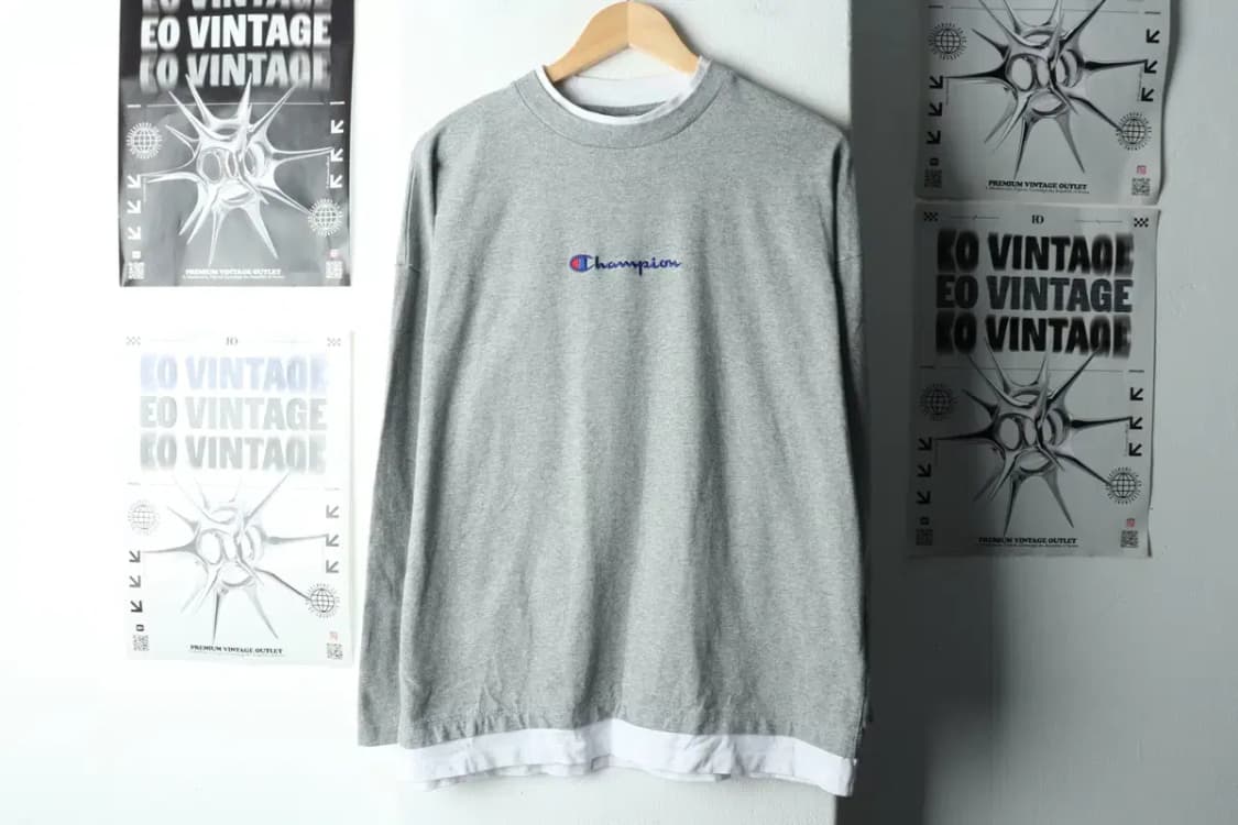 (S-M) 챔피온 긴팔티셔츠 레이어드 그레이 올드스쿨-15BE4 상품이미지2