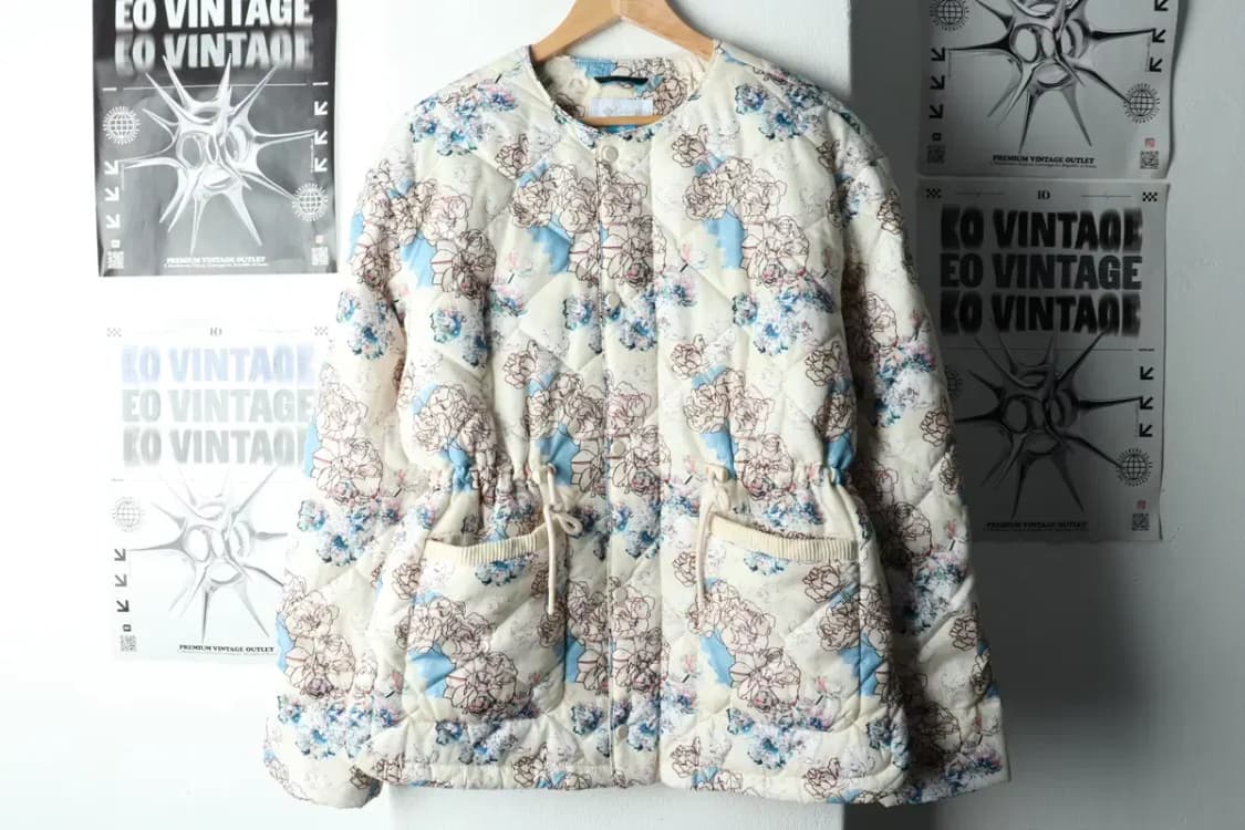 W(M-L) 컬럼비아 패딩 점퍼자켓 플라워 화이트 누빔-15BF1 상품이미지2