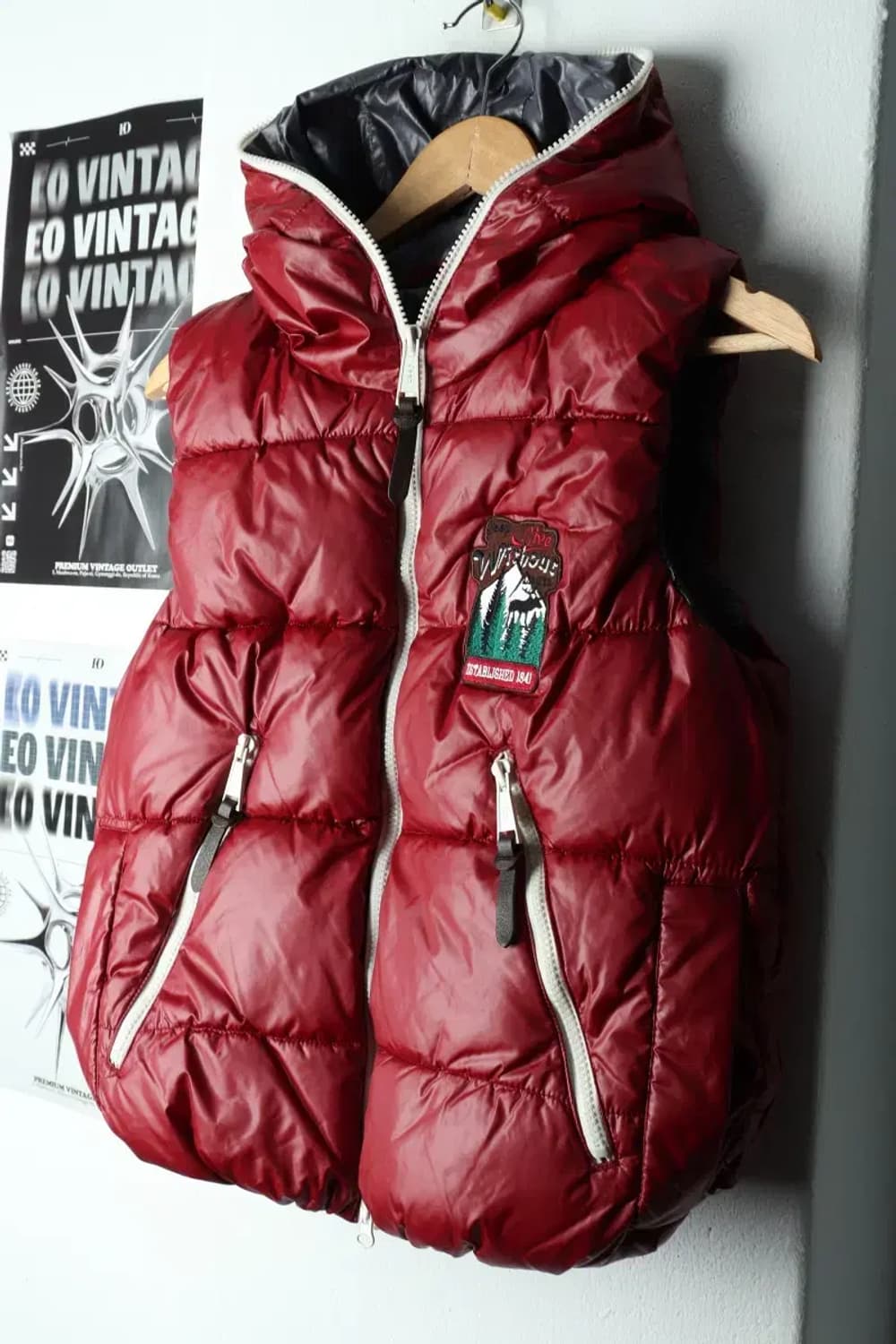 (S) 지프 패딩 점퍼자켓 조끼 버건디 올드스쿨-15BF9 상품이미지1