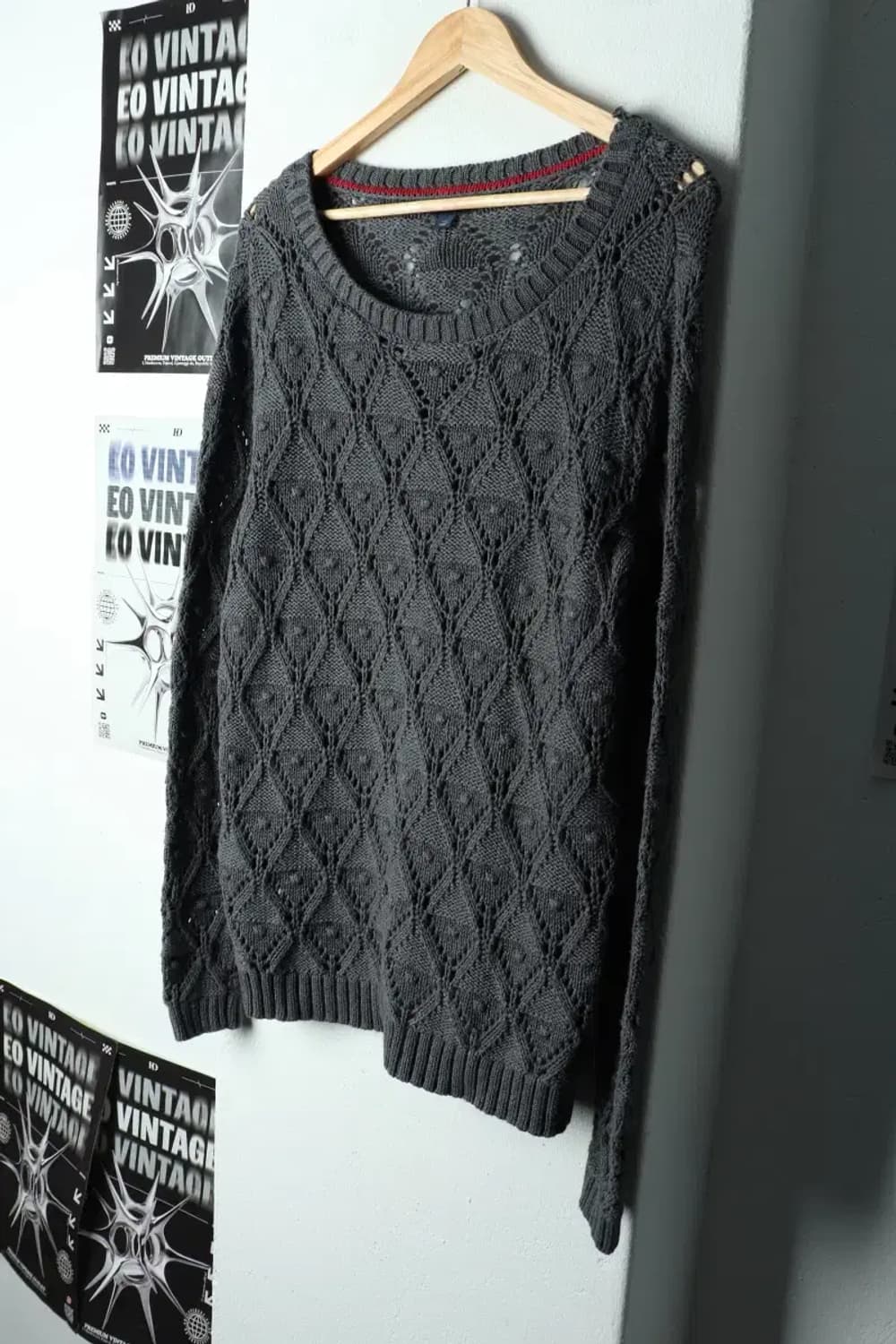 W(L-XL) 타미힐피거 니트 아가일 그레이 루즈핏-15C73 상품이미지1