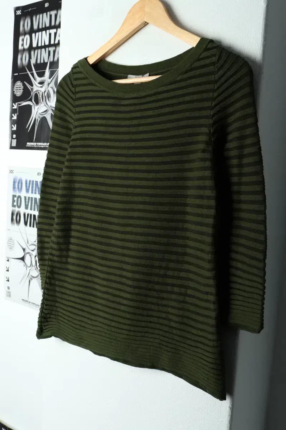 W(XS-S) 코스 니트 스트라이프 그린 스판-15C76 상품이미지1