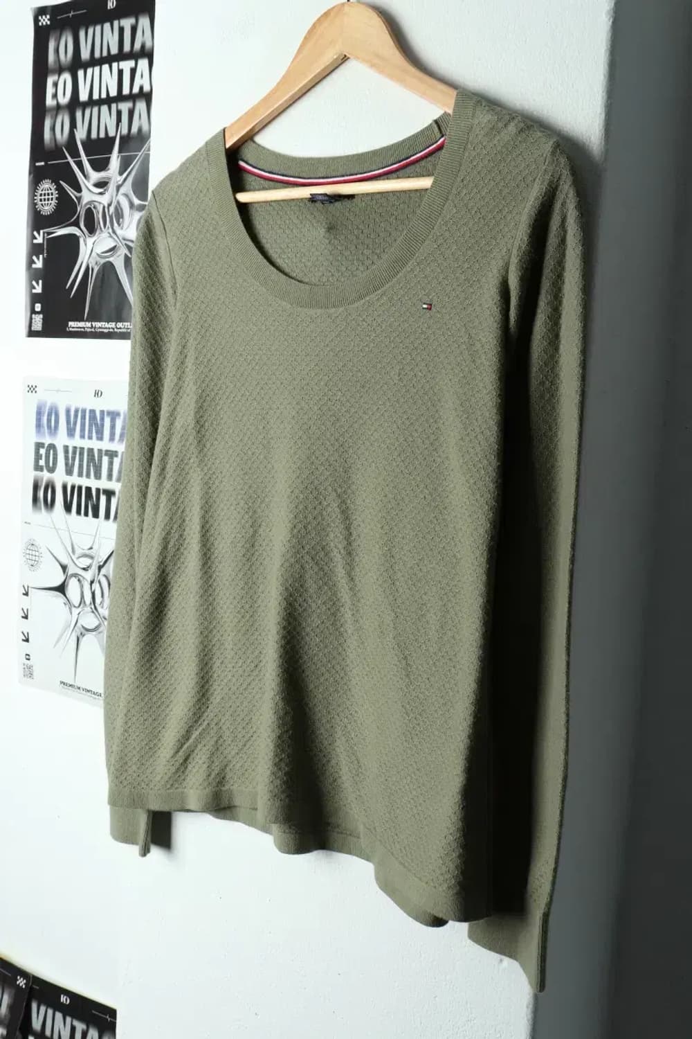 W(S) 타미힐피거 니트 카키 패턴 기본핏-15C78 상품이미지1