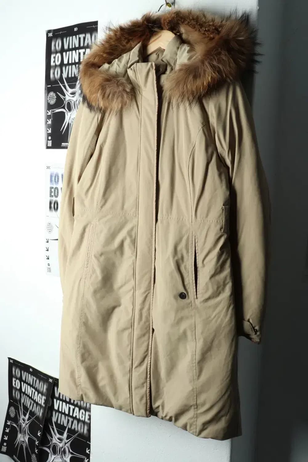 W(L) 헤드 패딩 점퍼자켓 덕다운 베이지 롱-15D08 상품이미지1