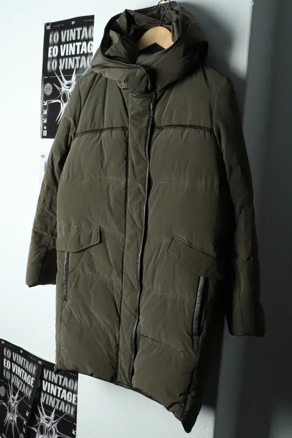 W(XS-S) 마쥬 패딩 점퍼자켓 덕다운 오리털 카키 롱-15D09 상품이미지1