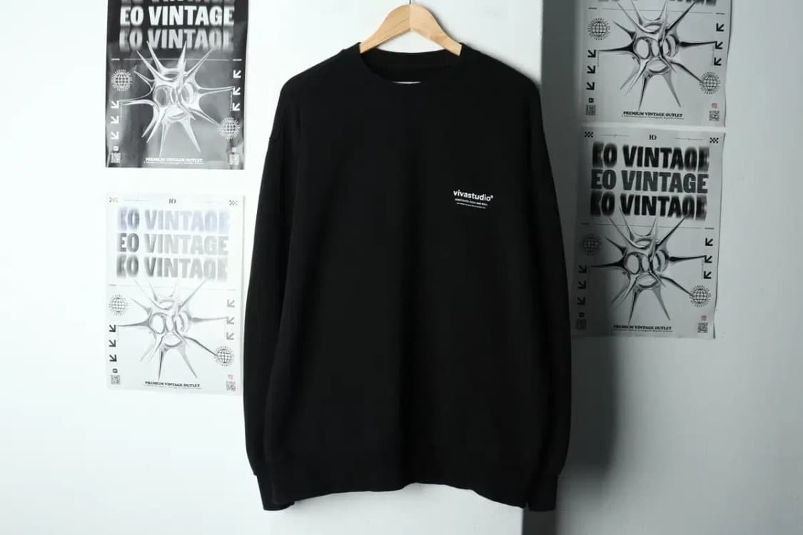 (XL-2XL) 비바스튜디오 맨투맨 티셔츠 블랙 로고 올드스쿨-15D15 상품이미지2