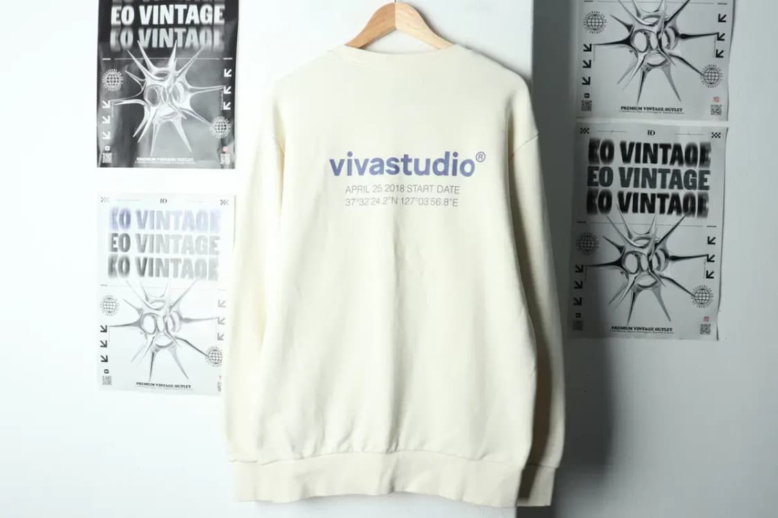 (XL) 비바스튜디오 맨투맨 티셔츠 아이보리 로고 올드스쿨-15D1A 상품이미지6