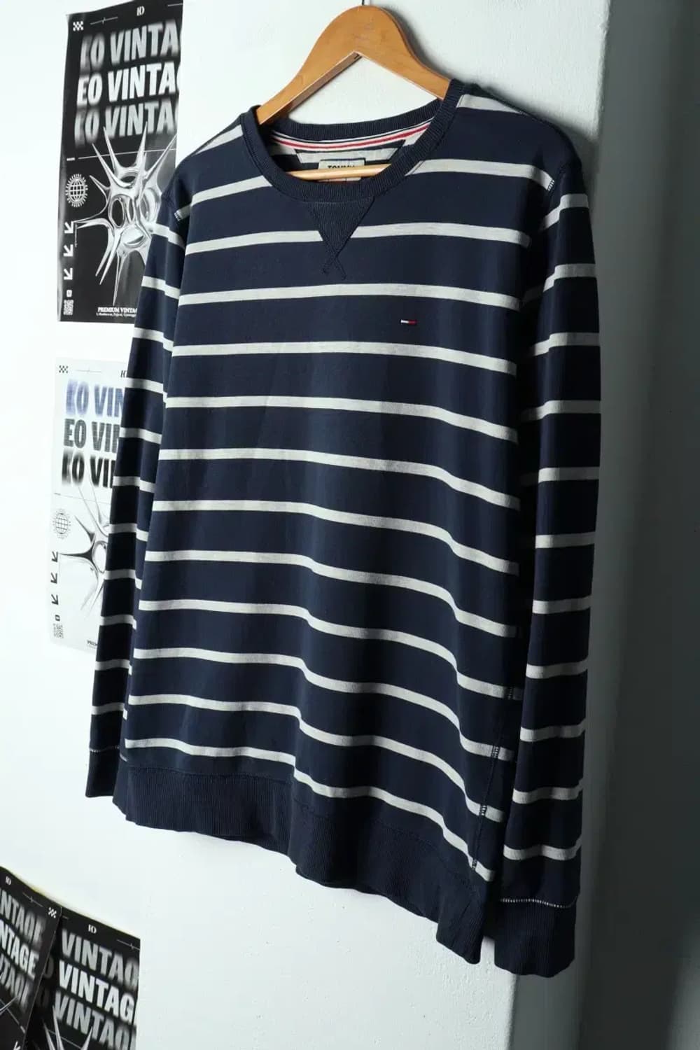 (XL-2XL) 타미힐피거 맨투맨 티셔츠 스트라이프 네이비-15D1B 상품이미지1