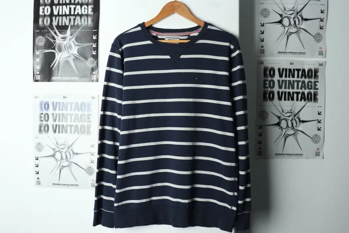 (XL-2XL) 타미힐피거 맨투맨 티셔츠 스트라이프 네이비-15D1B 상품이미지2