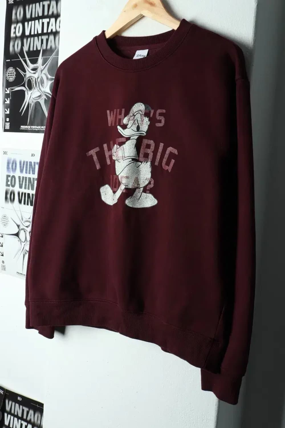 W(XL-2XL) 디즈니 맨투맨 티셔츠 도날드덕 기모 버건디-15D29 상품이미지1