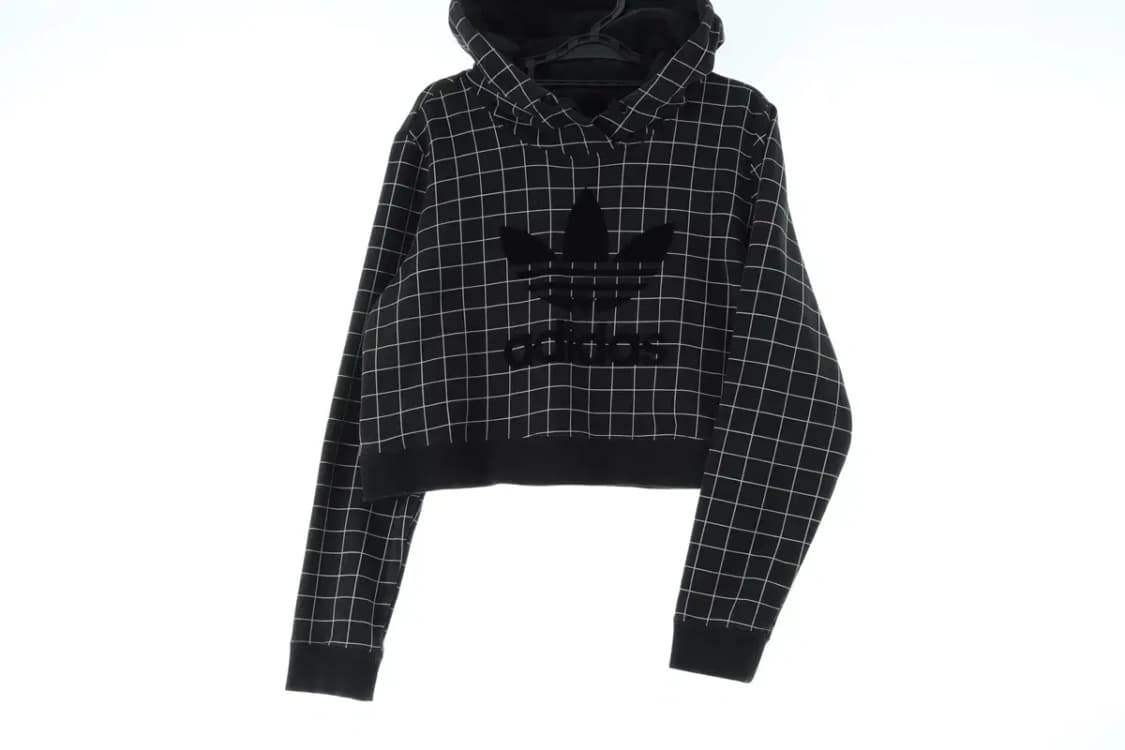 W(S-M) 아디다스 후드티셔츠 벨벳 불꽃 로고 크롭 매물-15D90 상품이미지2