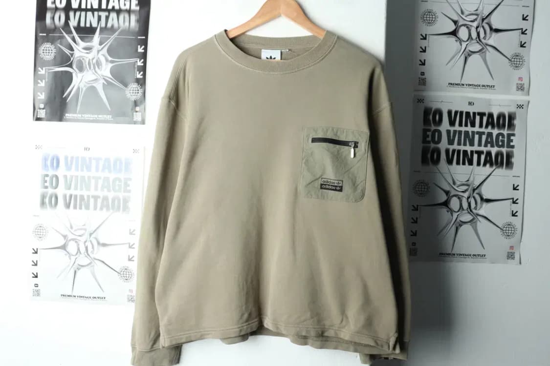 W(M-L) 아디다스 맨투맨 티셔츠 카키 포켓 크롭-15E1A 상품이미지2