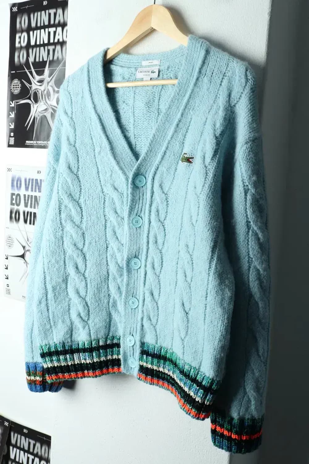 (M-L) 라코스테 니트 가디건 매물 케이블 꽈배기 연블루-15EB2 상품이미지1