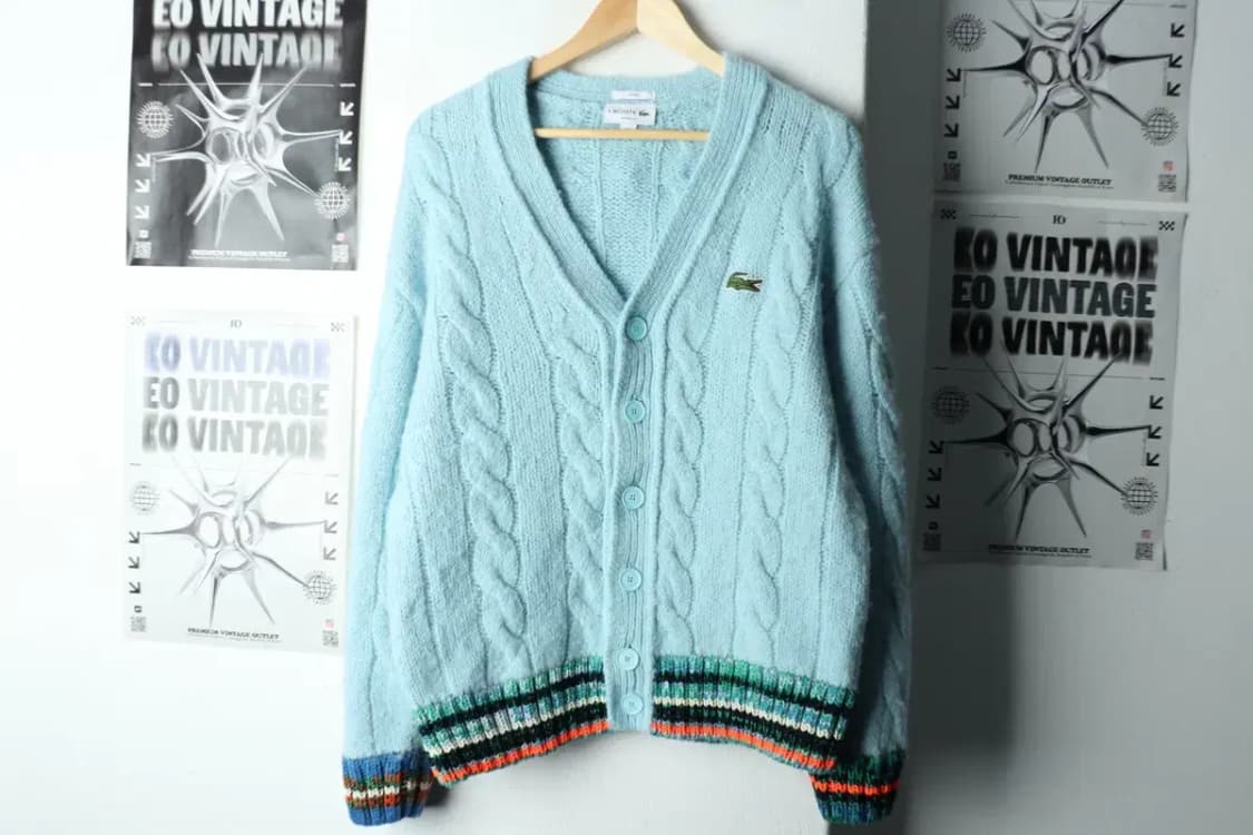 (M-L) 라코스테 니트 가디건 매물 케이블 꽈배기 연블루-15EB2 상품이미지2