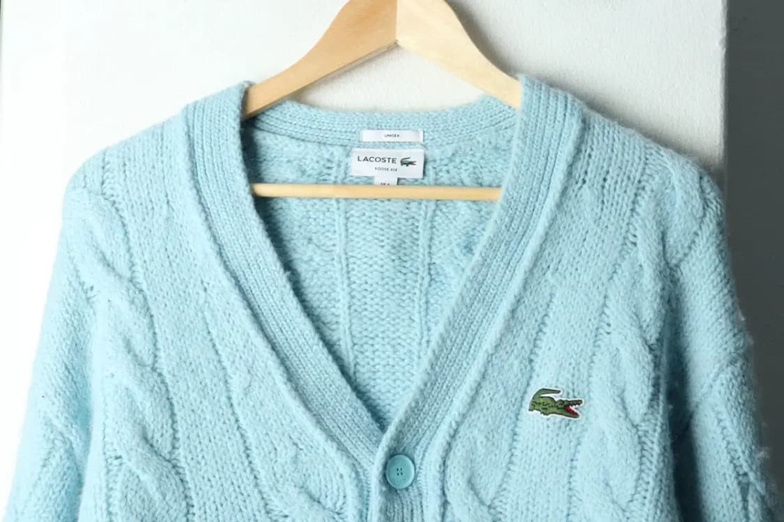 (M-L) 라코스테 니트 가디건 매물 케이블 꽈배기 연블루-15EB2 상품이미지3