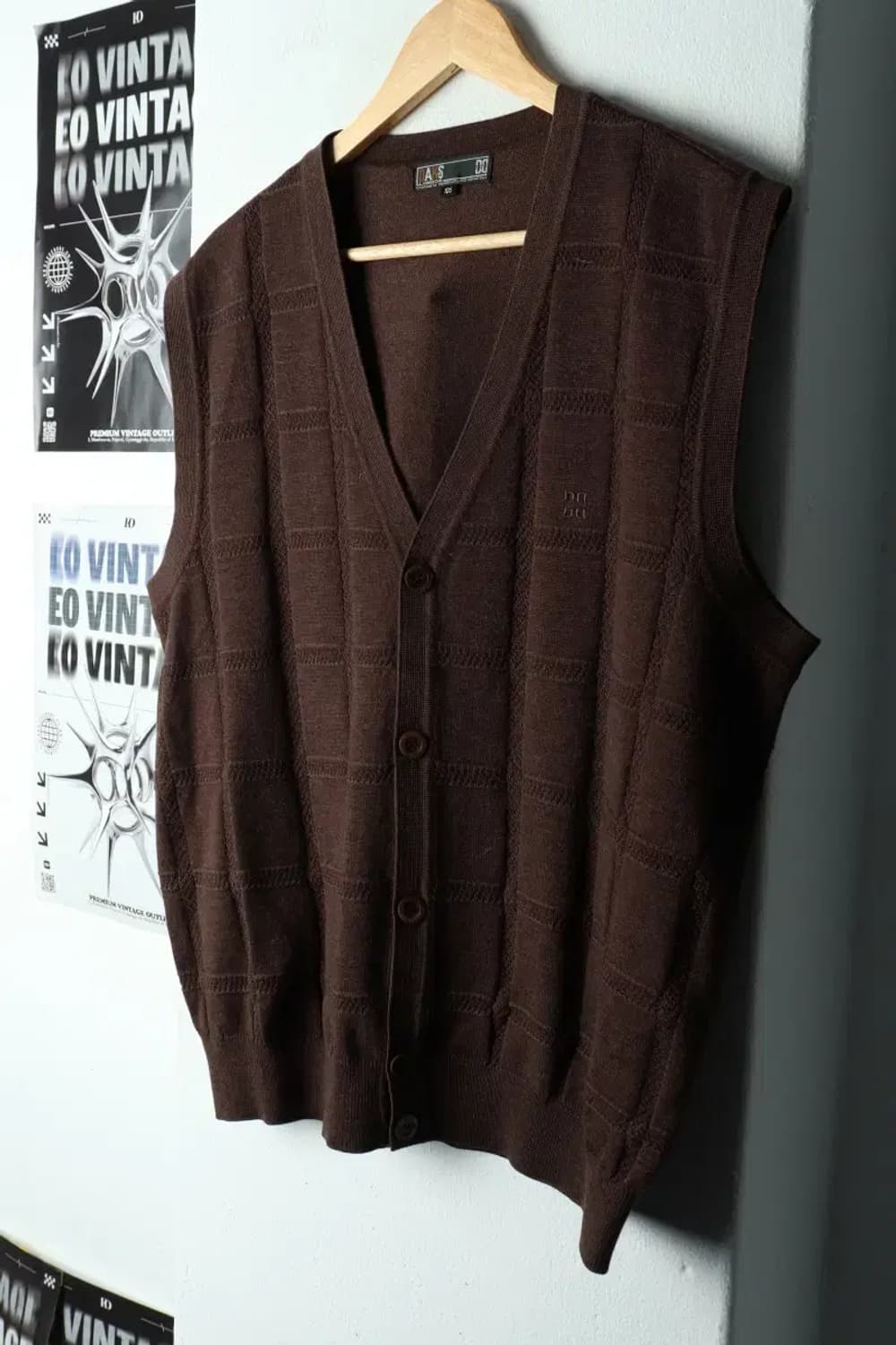 (XL) 닥스 니트 가디건 조끼 브라운 체크 울-15EB3 상품이미지1