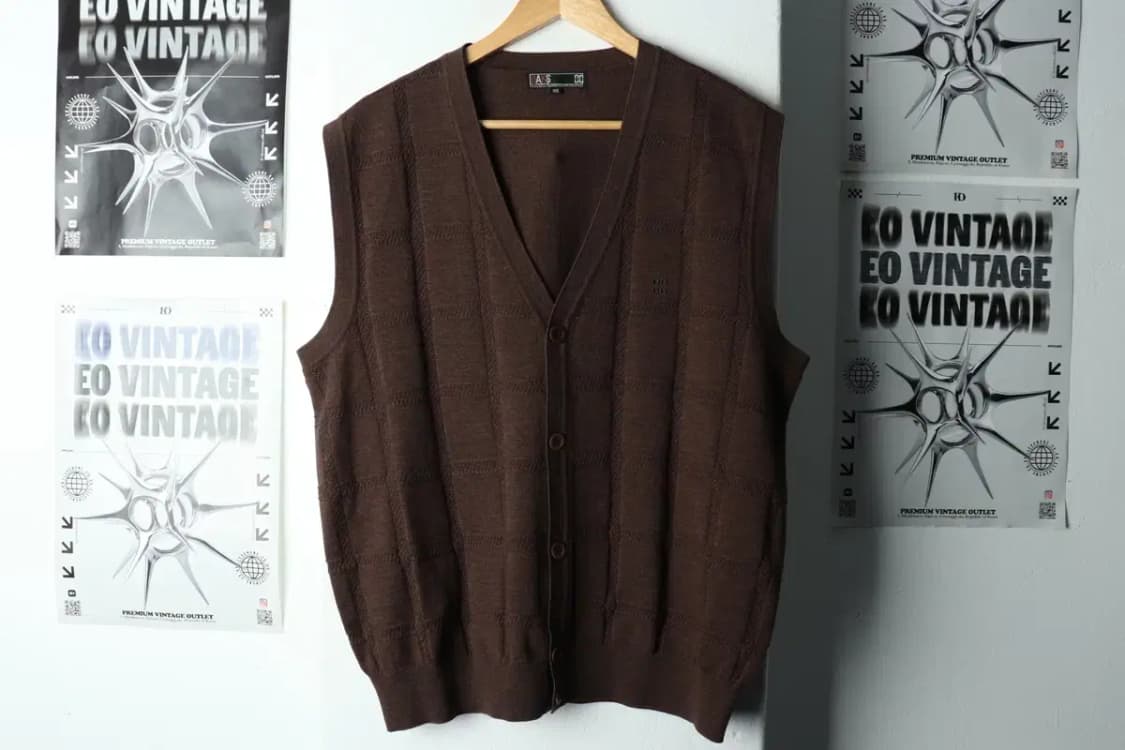 (XL) 닥스 니트 가디건 조끼 브라운 체크 울-15EB3 상품이미지2