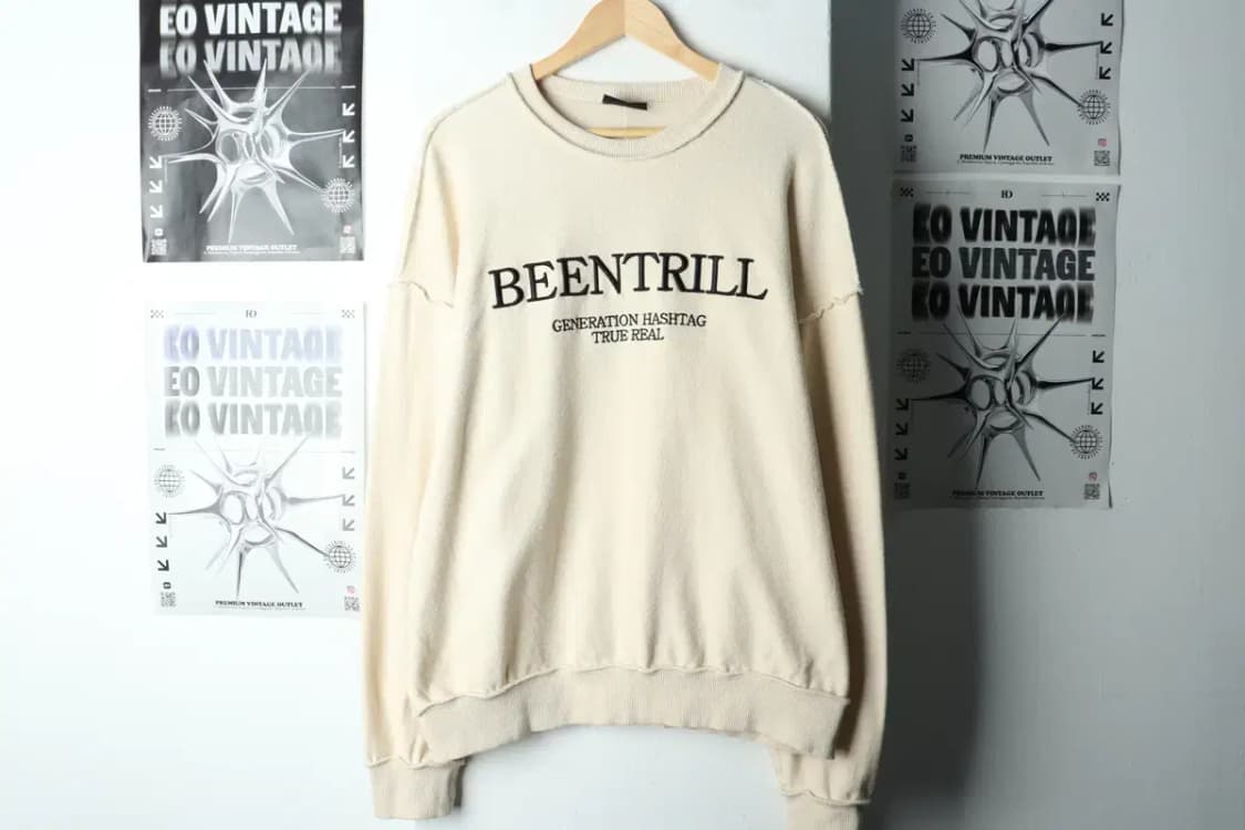 (L-2XL) 빈트릴 맨투맨 티셔츠 베이지 유니크-15EB8 상품이미지2