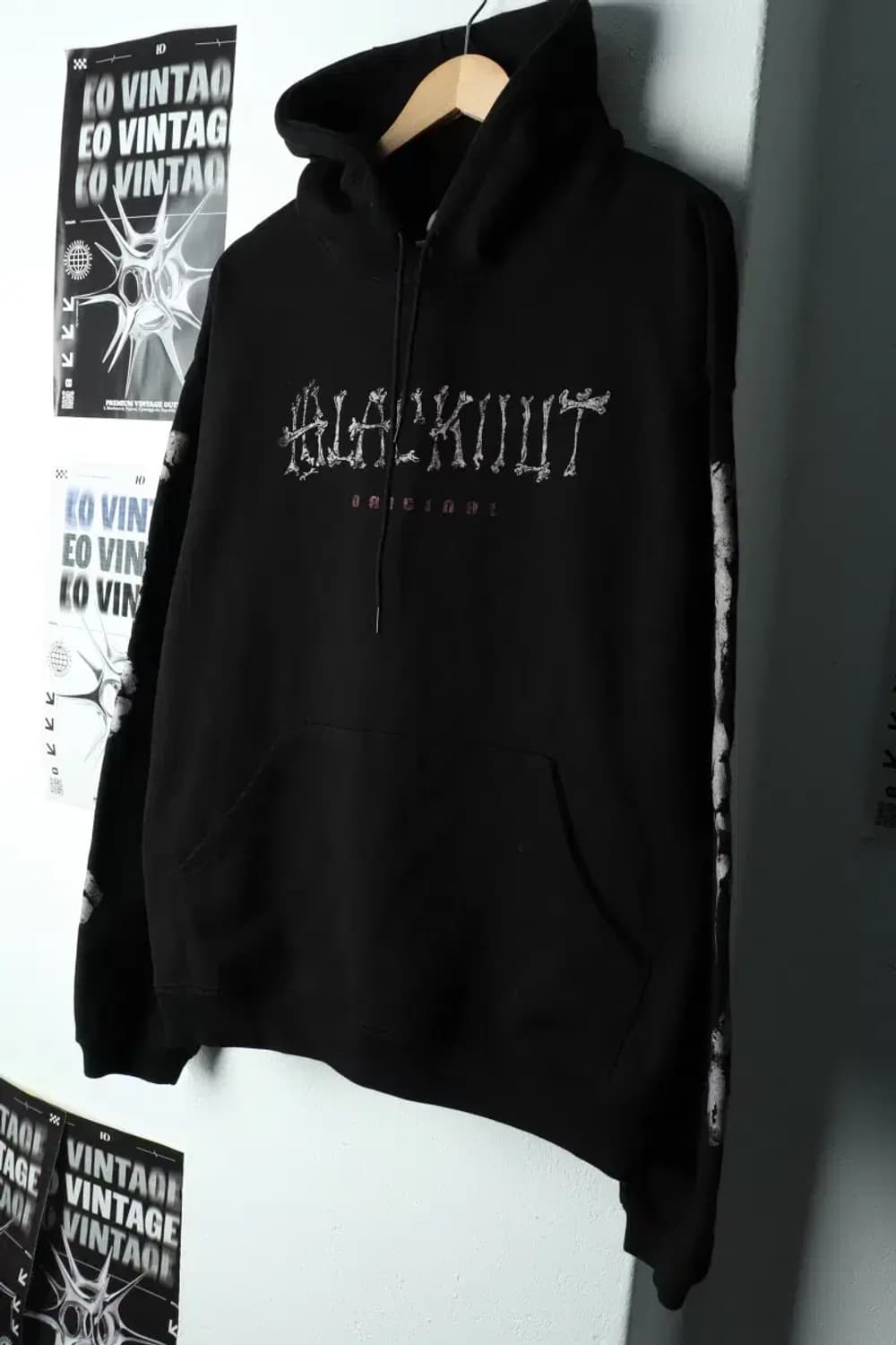 (M-XL) 블랙아웃 후드티셔츠 본 스컬 올드스쿨 매물 희귀-15FD5 상품이미지1