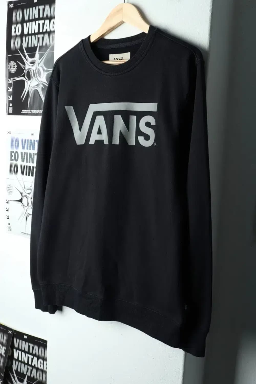 (M-L) 반스 맨투맨 티셔츠 빅로고 기모 블랙-15F77 상품이미지1