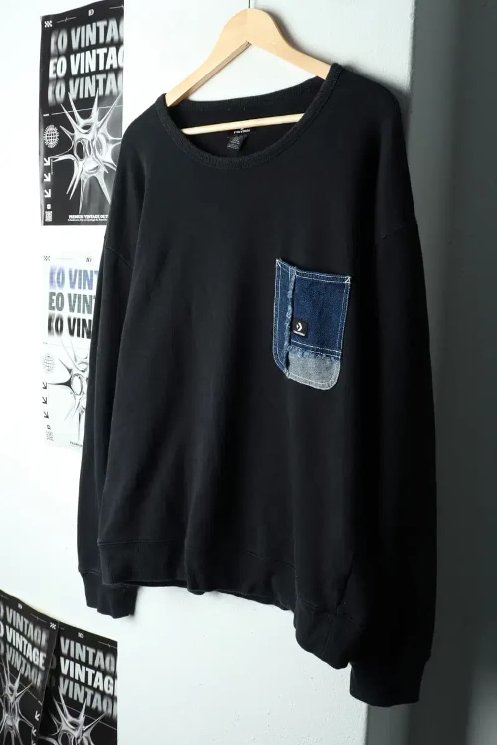 (L-XL) 컨버스 맨투맨 티셔츠 데님포켓 블랙 한정판 희귀-15F83 상품이미지1