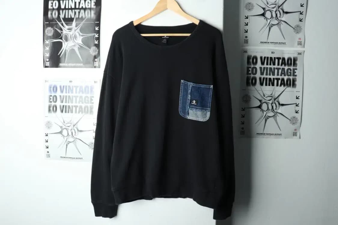 (L-XL) 컨버스 맨투맨 티셔츠 데님포켓 블랙 한정판 희귀-15F83 상품이미지2