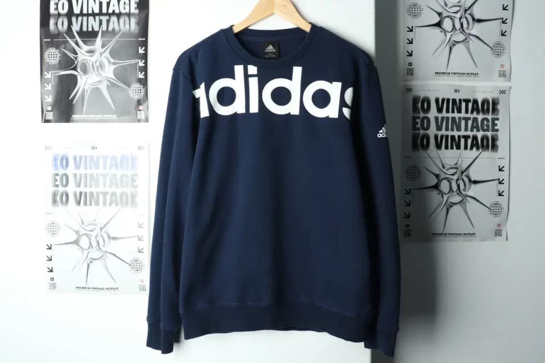 W(L) 아디다스 맨투맨 티셔츠 빅로고 네이비 기모-15F8D 상품이미지2