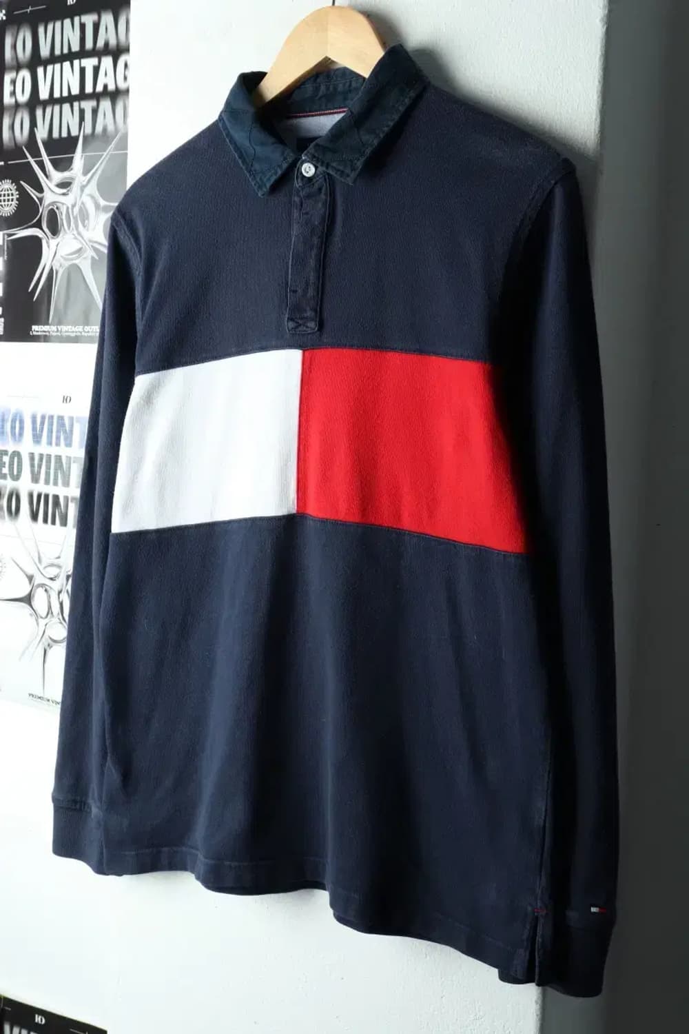 (M) 타미힐피거 카라 긴팔티셔츠 사용감 네이비 올드스쿨-16061 상품이미지1