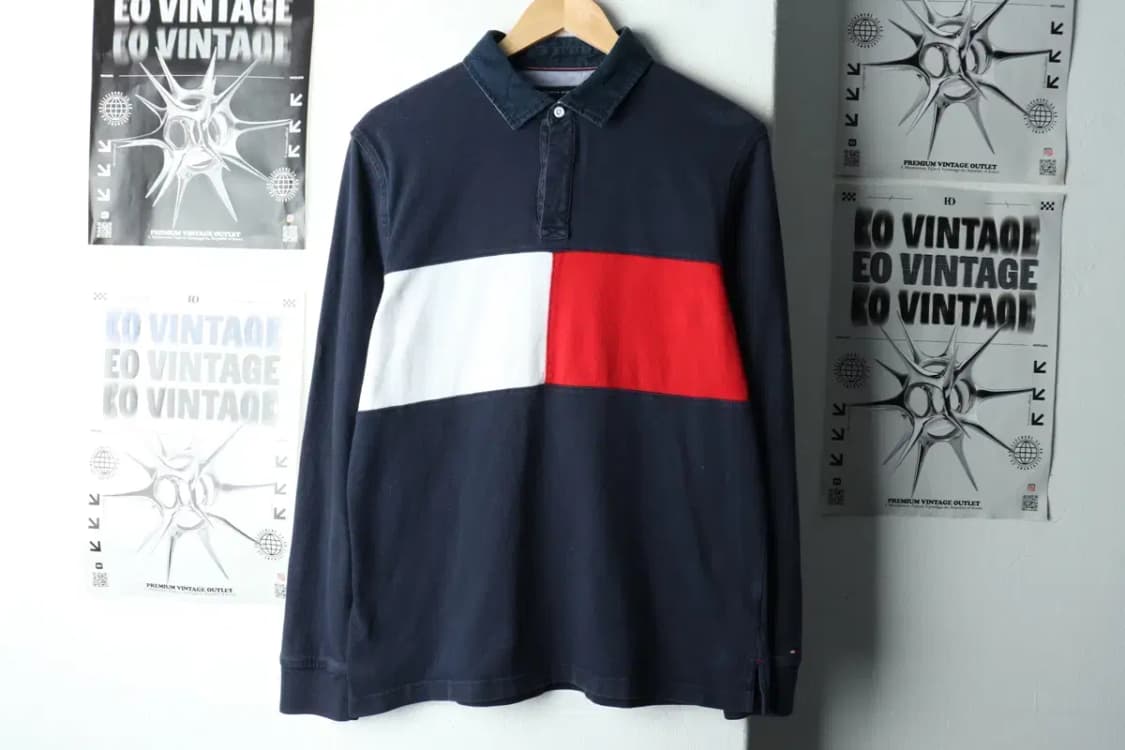 (M) 타미힐피거 카라 긴팔티셔츠 사용감 네이비 올드스쿨-16061 상품이미지2